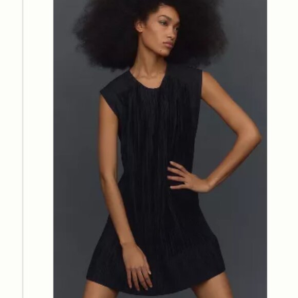 Brand New By Anthropologie Cap-Sleeve Plissé Mini Dress - Picture 1 of 8